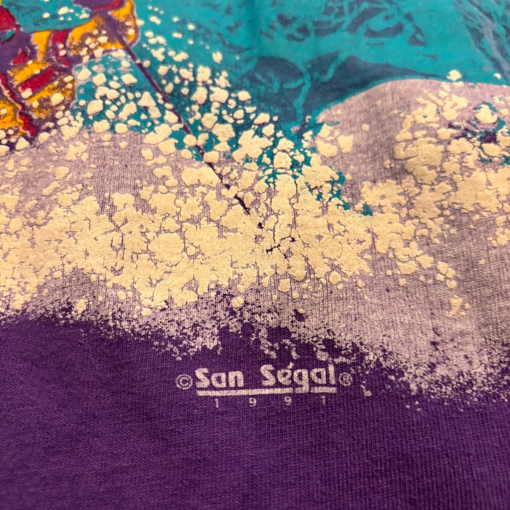Vintage 1991 Ski Tahoe San Segal T Shirt Purple Mens Large Single Stitch USA - Picture 4 of 9